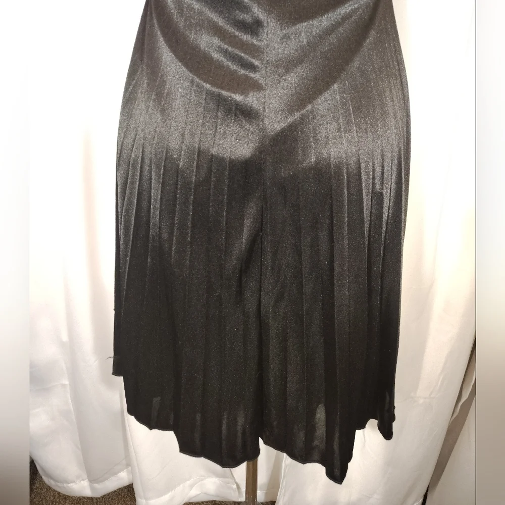 Satin Halter Formal Midi Dress,Tie Pleated Skirt, Empire Waist, Black, S